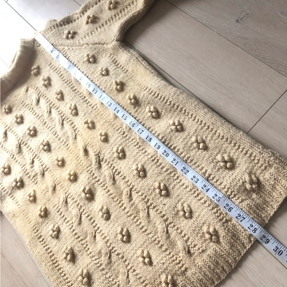 Handknit Cable Knit Bubble Stitch Wool Sweater in Cream - Picture 11 of 13